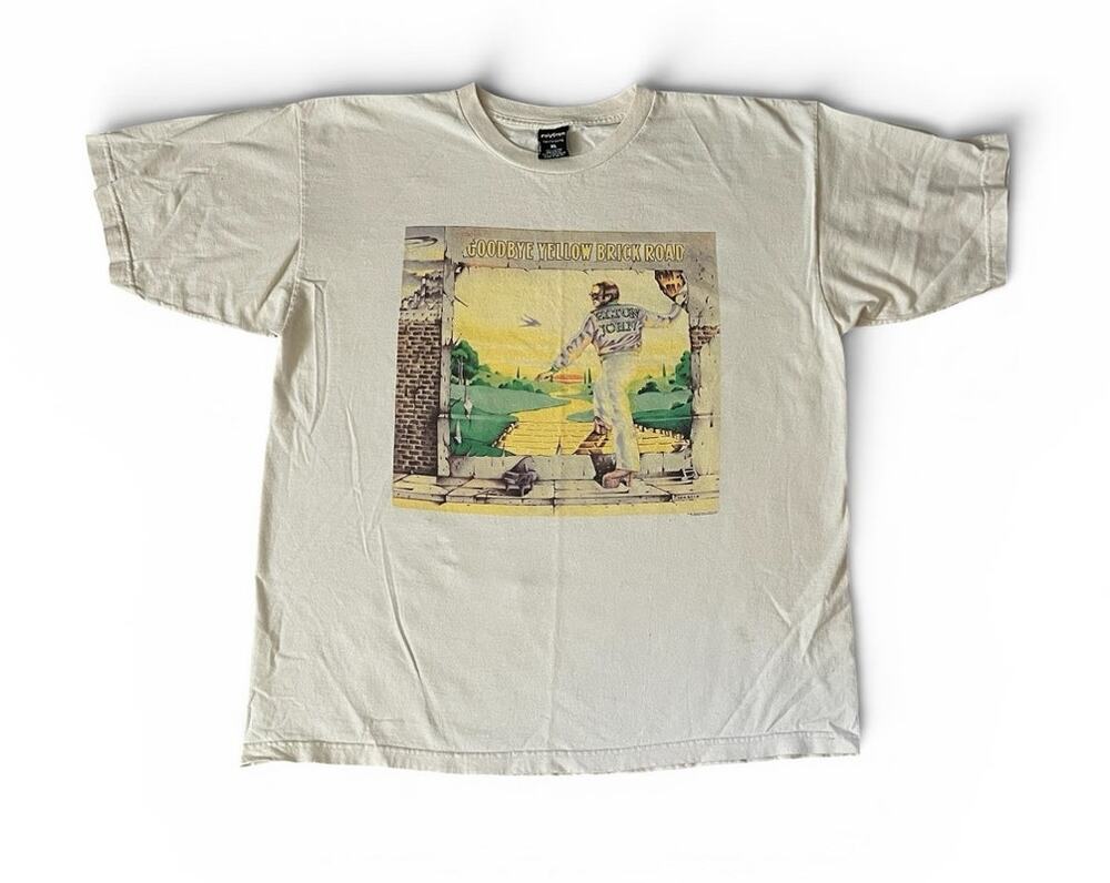 Vtg 90s Elton John Cream Goodbye Yellow Brick Road Graphic T-Shirt XL